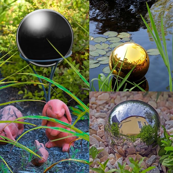 uxcell Gazing Ball 3 Inch 76mm Reflective Sphere Polished Hollow Ball, Stainless Steel Gazing Globe Mirror Ball for Home Garden Outdoor Decoration, Bright Black