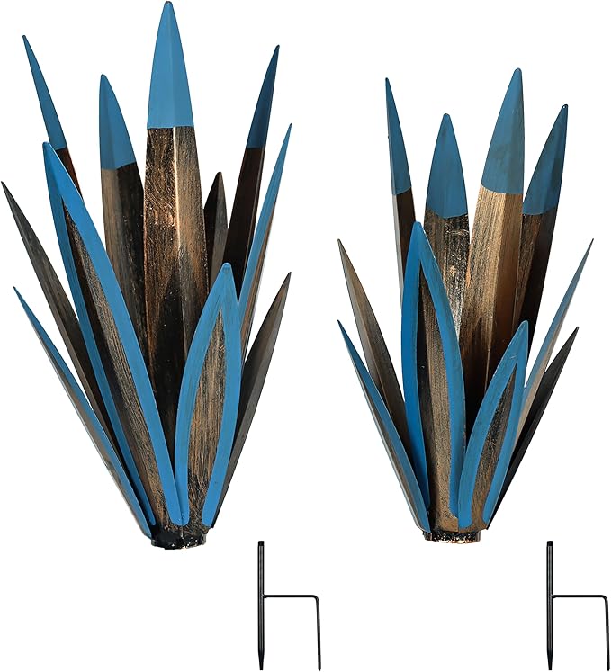 Metal Agave Plant Outdoor Statues 2-Pack Rustic DIY Hand-Painted Metal Yard Art, for Garden Lawn Patio Cactus & Agave Outdoor Decor