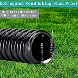 Pond Hose ID 1/2” × 25ft Black Corrugated Flexible Reinforced PVC Hose Vinyl Tubing for Pond Pump Fountain Garden Waterfall, Non-toxic & Kinkproof, with 2 clamps