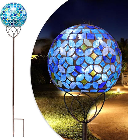 Solar Lights Outdoor Decorative, Solar Gazing Ball Mosaic Garden Stakes Decorative Waterproof Outdoor Lights for Pathway Yard Lawn Decoration (Green)
