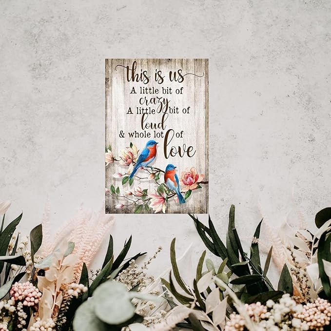 Bluebird Tin Sign Flower Metal Poster Vintage, Whole lot of Love, Wall Art Decor Gifts for Home Bar Kitchen Restaurant Bedroom Garden Plaque 8x12 Inch