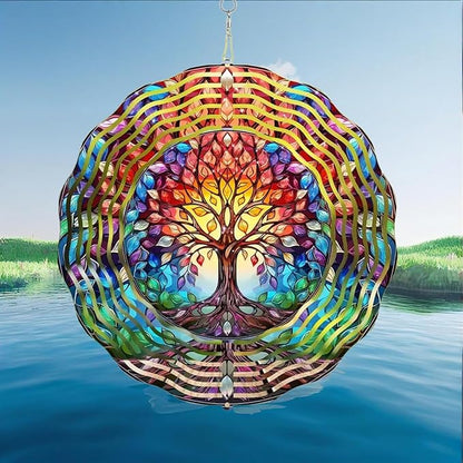 Wind Spinner, 3D Hanging Wind Spinner Ornament, Gifts for Women Mom Grandma, 12inch Metal Wind Kinetic Sculpture for Outdoor&Indoor Decor, Yard Art, Garden Decoration (New-Tree of Life)