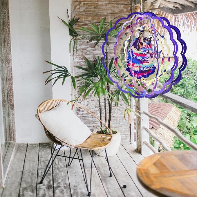 Metal Wind Spinners Outdoor Hanging Wind Spinner for Yard and Garden Decor for Outside-12In 3D Stainless Steel Cat Wind Chime Christmas of Gifts for Women Mom
