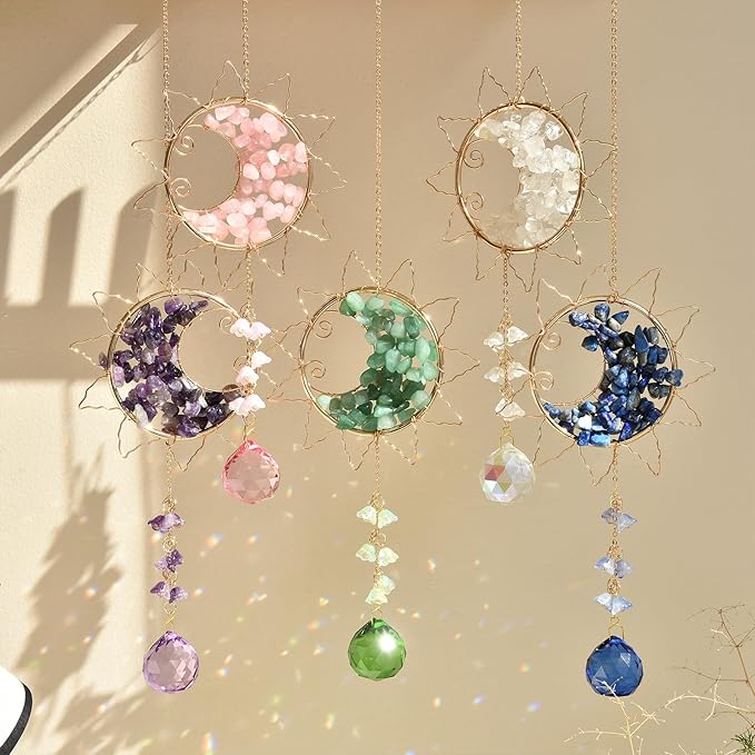 Hanging Sunlight Catcher, Sun & Moon Crystal Suncatcher, Crystal Hanging Ornament, Hanging Crystals for Decoration, Festival Gift, Window Decoration (Purple)