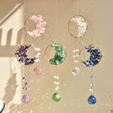 Hanging Sunlight Catcher, Sun & Moon Crystal Suncatcher, Crystal Hanging Ornament, Hanging Crystals for Decoration, Festival Gift, Window Decoration (Blue)