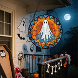 Stained Glass Window Hanging - Halloween Decorations White Ghost Suncatcher for Doors Garden Indoor Spooky Funny Blue Sun Catchers Gothic Decor Horror Gifts for Women Men Friend 15 in