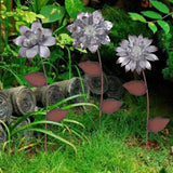 Floral Garden Stake Glow in Dark Outdoor Plant Pick Cute Metal Flower Stick Art Ornament Decorate for Lawn Yard Patio,3 Set