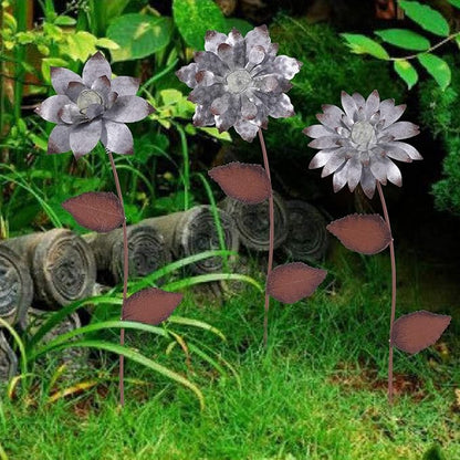 Floral Garden Stake Glow in Dark Outdoor Plant Pick Cute Metal Flower Stick Art Ornament Decorate for Lawn Yard Patio,3 Set