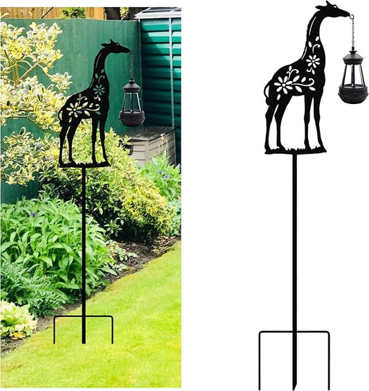 Solar Giraffe Metal Animal Stakes - Outdoor Decorative Garden Silhouette Lanterns