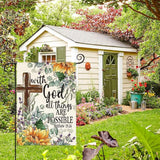 AVOIN colorlife Sunflower Spring Summer Garden Flag 12x18 Inch Double Sided Outside, With God All Things Are Possible Floral Yard Outdoor Decoration