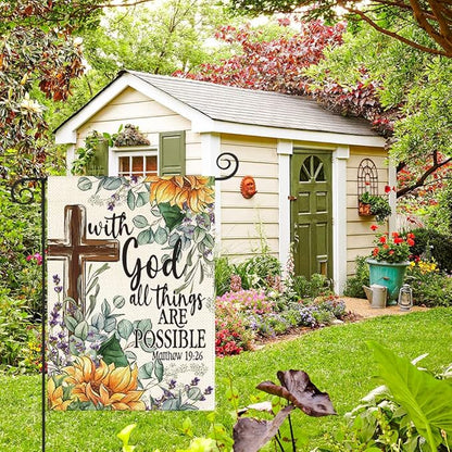 AVOIN colorlife Sunflower Spring Summer Garden Flag 12x18 Inch Double Sided Outside, With God All Things Are Possible Floral Yard Outdoor Decoration
