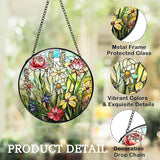 Stained Glass Window Hanging, Spring Colorful Wildflowers Plant Scenery Suncatcher for Window Doors Garden Home Decor, Botanical Floral Glass Panel Ornaments for Women,Men,Wife, Lovers, and Mom 7.8 in