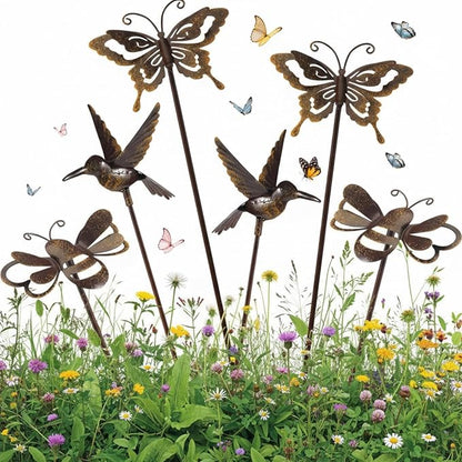 AceOrbit 6 Pcs Rusty Yard Stakes Spring Decor 11.8" Metal Butterfly Hummingbird Bee Stakes Rust Proof Plant Sticks Flowers Bed Decor for Farmhouse Outdoor Yard Lawn Patio Walkway Pathway (Insect)