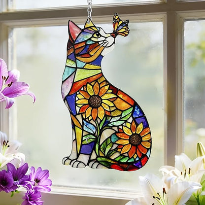 Stained Glass Suncatchers for Windows, Hanging Sun Catchers Indoor Window, Cat Suncatcher for Home Decor, Garden, Patio(UV Printed)