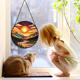 DASTOLL Stained Glass Window Hanging, Dusk Sunset Landscape Sun Catchers Glass Panel Lakes and Mountains Suncatcher Decor for Birthday for Women, Men, Wife, Aunt, and Mom 11.8x11.8 in