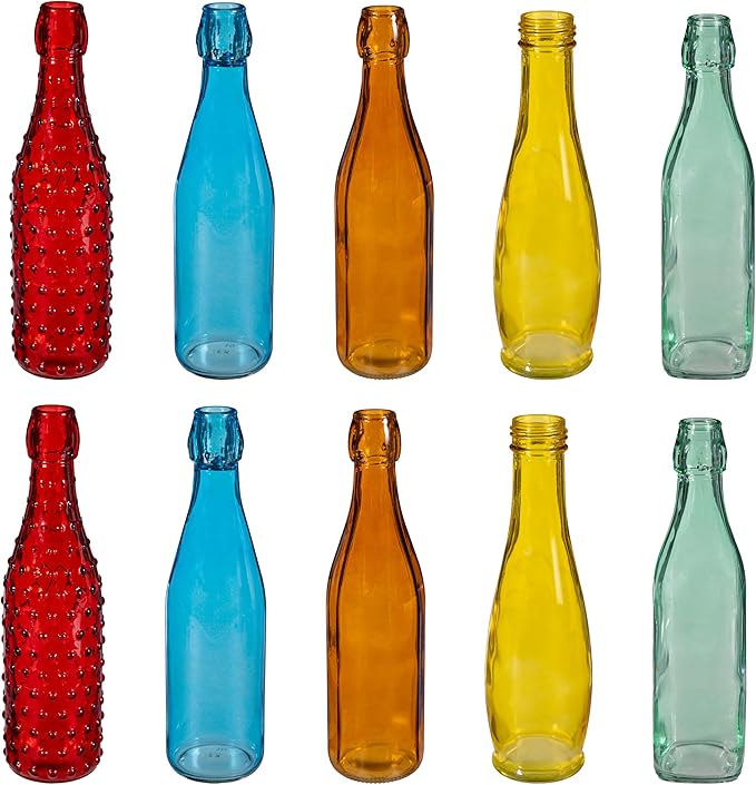 Evergreen Garden Glass Bottles for Bottle Tree, Wine Bottles for Decorativation Indoor Outdoor Wedding Christmas Party Decor (Rainbow, Set of 10)
