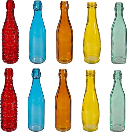 Evergreen Garden Glass Bottles for Bottle Tree, Wine Bottles for Decorativation Indoor Outdoor Wedding Christmas Party Decor (Rainbow, Set of 10)