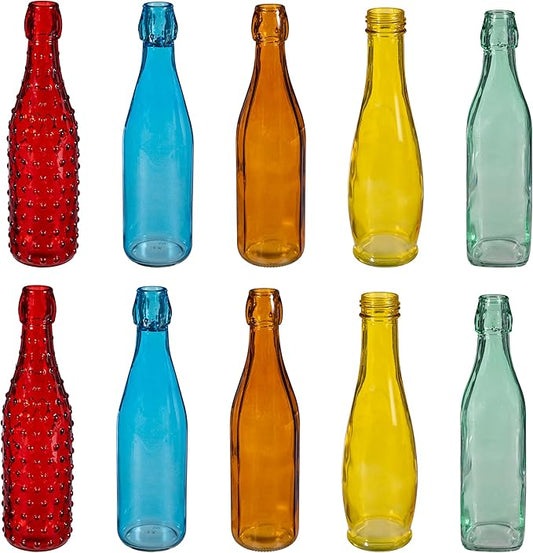 Evergreen Garden Glass Bottles for Bottle Tree, Wine Bottles for Decorativation Indoor Outdoor Wedding Christmas Party Decor (Rainbow, Set of 10)