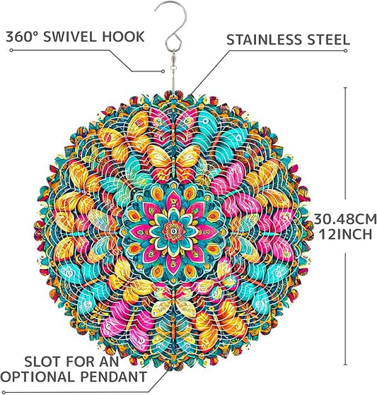 12 Inch 3D Kinetic Wind Spinner for Garden and Yard, Laser-Cut Stainless Steel, Mesmerizing Hanging Decor for Outdoor Patio & Indoor, Butterfly Fiesta-09