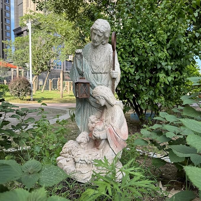 Holy Family Garden Statue Outdoor Sculpture H29inch Patio Yard Decorative Figurine Indoor Entryway Hallway Decoration