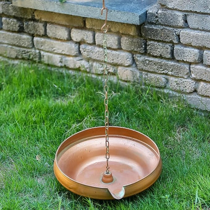 Rain Chain Anchoring Basin, Hand Hammered Bowl for Rain Chain Downspout Gutters, Rain Chain Anchor with S-Hook, Heavy Duty Metal Rain Chain Basin of Chain Display for Outdoor, 12.9" Diameter, 4" High