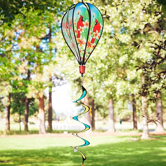 In the Breeze Cardinal 6-Panel Kinetic Hot Air Balloon Wind Spinner,11" W x 17" H, 26" Tail,1055