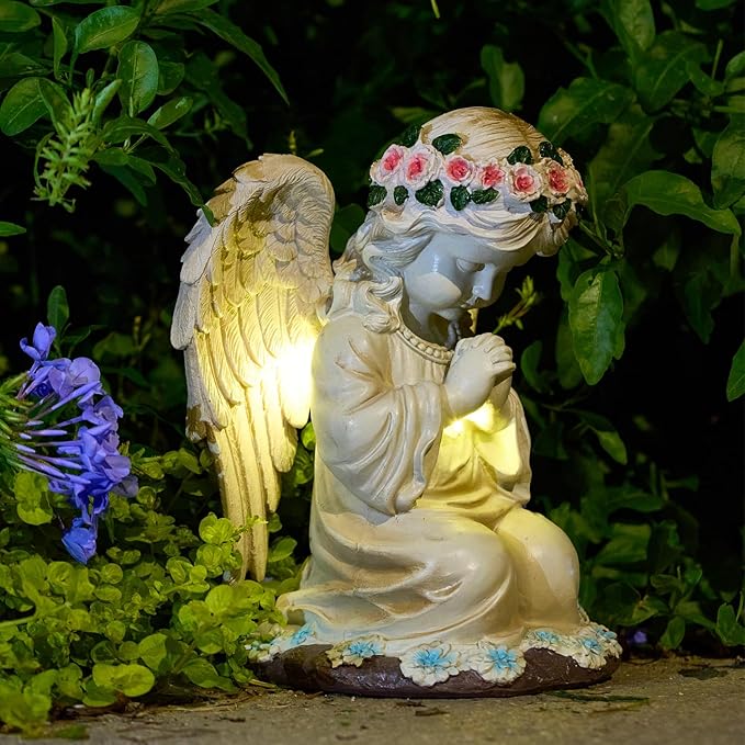 Solar Fairy Garden Decor for Outside Prayed Angel Sculptures Home Decoration, Solar Powered Angel Garden Statues for Outdoor Patio Yard Ornaments, Unique Gifts for Mom Grandma Wife