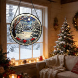 DASTOLL Stained Glass Window Hanging Christmas Tree Winter Snow Night Scenery 9.8" - Suncatcher Door Garden Kitchen Sun Catcher Home Decor Birthday for Mom Men Woman Friend