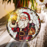 Bimkole Santa Claus Stained Glass Suncatcher Window Hanging - Christmas Indoor Window or Doorway Decoration - Handmade Sun Catcher Decor for Garden Home Christmas & Birthday Gifts 7.87x7.87 inch