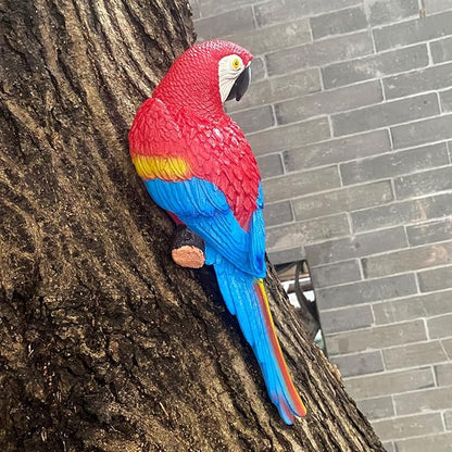 Tree Hugger Parrots, Garden Macaw Sculpture, Gorgeous Art Decor Hanging Tree Peeker Bird Figurine Ornament for Patio Lawn Home Indoor Outdoor Decorations (Red)