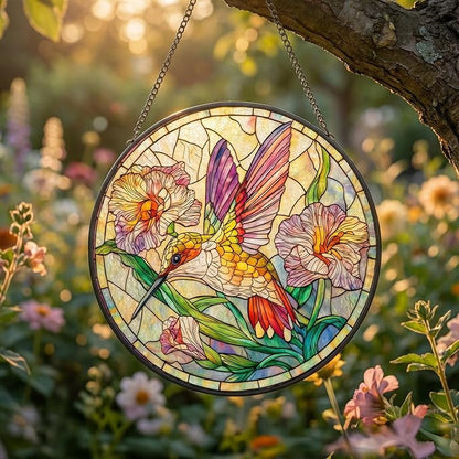 Stained Glass Window Hanging Hummingbird Sun Catcher, Colorful Bird Suncatcher for Window Decor, Handmade Style Hanging Ornament for Home, Garden, Patio Gift