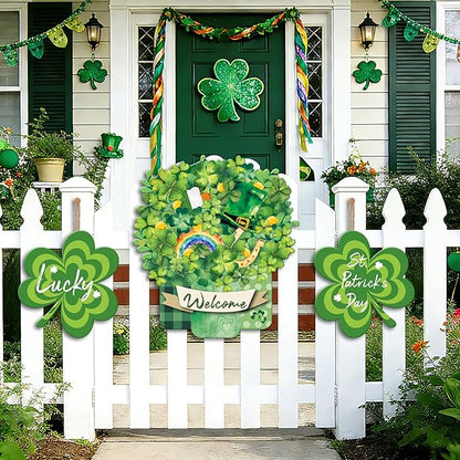 Lawnldyll 3 Pcs Metal St. Patrick's Day Yard Signs with Lucky Shamrocks Happy St. Patrick's Day Hanging Door Decor Welcome Yard Stakes for Irish Holiday Home Patio Lawn Outdoor Indoor Decor