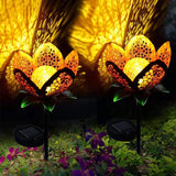 Outdoor Solar Tulip Light, Crackle Globe Glass Metal Flower Decorations Lights for Lawn Ornaments, LED Lotus Hollow Petal Stake Light for Patio Yard Lawn Walkway Ground (Tulip - 2pcs)