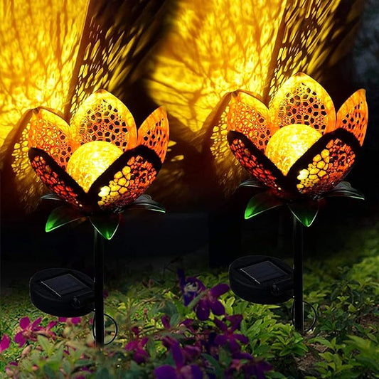 Outdoor Solar Tulip Light, Crackle Globe Glass Metal Flower Decorations Lights for Lawn Ornaments, LED Lotus Hollow Petal Stake Light for Patio Yard Lawn Walkway Ground (Tulip - 2pcs)