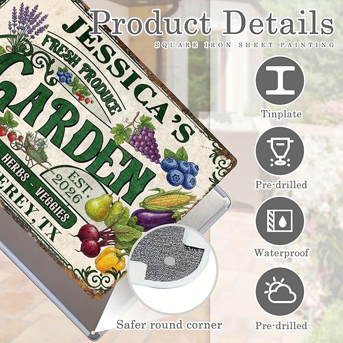 Personalized Garden Signs for Outside Custom Metal Tin Sign for Women, Retro Funny Welcome Metal Sign for Patio, Yard Rustic Home Decor Gift for Mothers Day, Grandmas, and Gardening Lovers