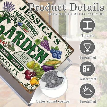 Personalized Garden Signs for Outside Custom Metal Tin Sign for Women, Retro Funny Welcome Metal Sign for Patio, Yard Rustic Home Decor Gift for Mothers Day, Grandmas, and Gardening Lovers