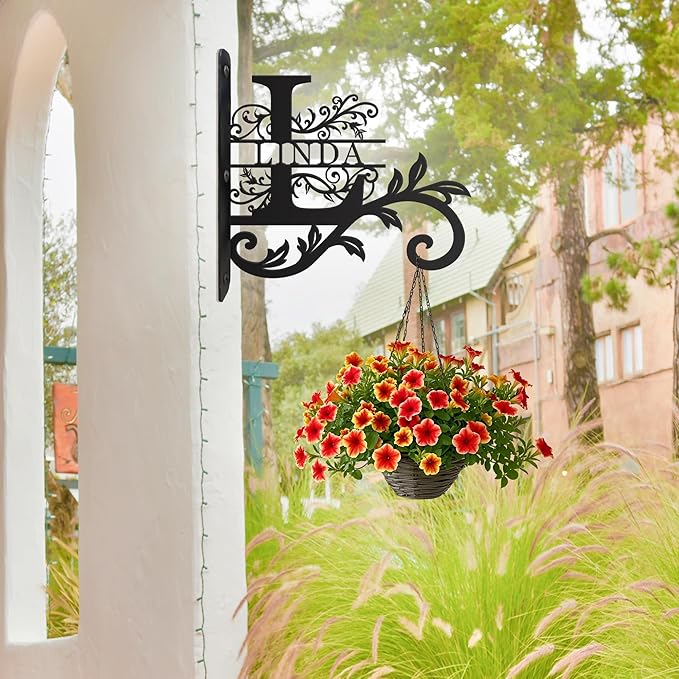 Personalized Metal Plant Hanger Outdoor and Indoor Decor, Custom Hanging Plants Bracket, Plant Hooks for Bird Feeder, Wind Chime, Flower Baskets, Hanging Plant Hooks (Last Name)