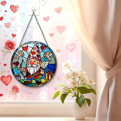 Funoasis Romantic Valentine's Day Stained Glass 6.3 Inches Suncatcher - Cupid Arrow and Heart Ornaments Window Hanging Gift for Her & Him