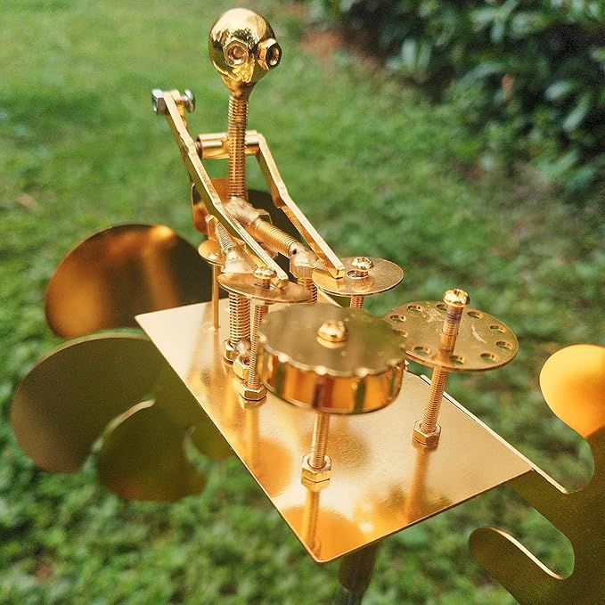 Garden Rock Band Windmill,Metal Drummer Player Windmill–Wind Powered Yard Art Sculpture, Garden Decor for Lawn, Patio, or Courtyard–Outdoor Percussionist Figurine Gift(Drummer)