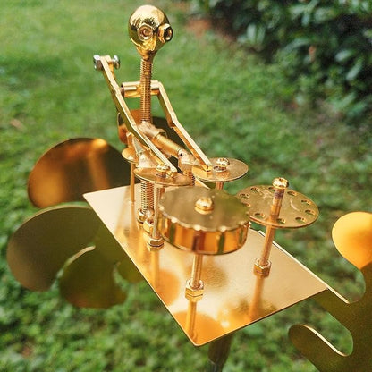 Garden Rock Band Windmill,Metal Drummer Player Windmill–Wind Powered Yard Art Sculpture, Garden Decor for Lawn, Patio, or Courtyard–Outdoor Percussionist Figurine Gift(Drummer)