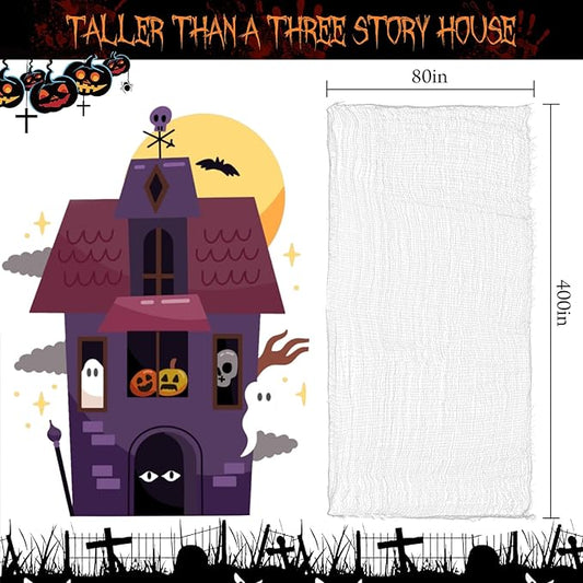80 x 400 Halloween Decorations Creepy Cloth Indoor Outdoor, Scary Gauze Halloween Party Decorations, Spooky Home Decor Supplies for Table Tree Garden Doorway Haunted House Yard Skeleton (1PCS White)