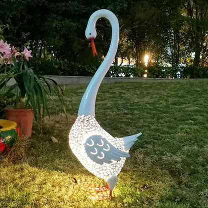Large Swan Statue Garden Decor with Solar Powered Light, Hand-Painted Iron Art with Hollow Carved Design, Waterproof Outdoor Sculpture for Garden, Yard, Pond, Lawn and Pathway,Tall