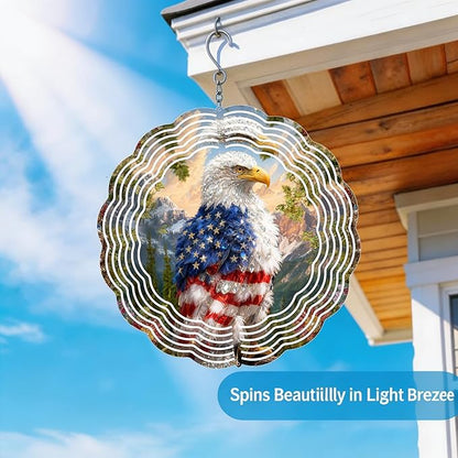 Wind Spinners Majestic Eagle Nature Art 9.8 x 9.8 Inch Metal Wind Spinner Outdoor Garden Decor Bird Illustration Decorative Wind Spinners for Yard Patio