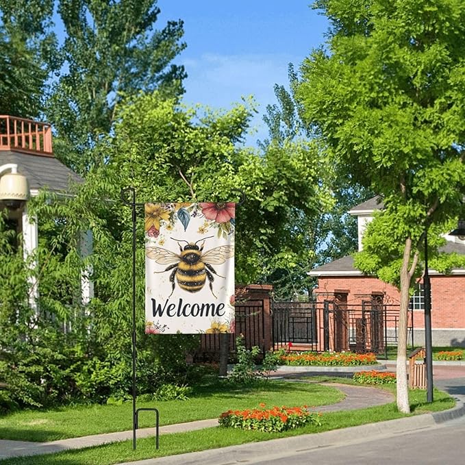Bee Welcome Garden Flags 12×18 Inch Double Sided Decorative Yard Banner Seasonal Flag for Outdoor Outside Decor