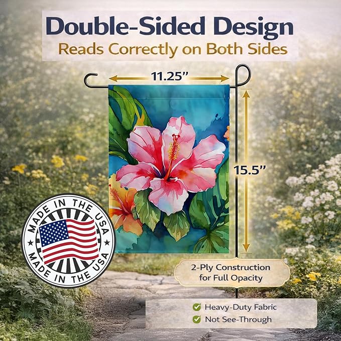 Caroline's Treasures Hawaii Hawaiian Hibiscus in Watercolor Garden Flag Mailbox Flag Decorative Yard Flag Banner Outside Patio Artwork Yard Flower Beds, Garden Size, Multicolor