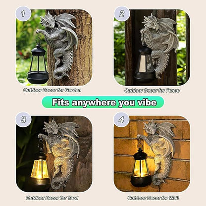 Solar Dragon Statue Outdoor Garden Decor - Medieval Fantasy Yard Art, Whimsical Lawn Ornaments, Unique Decorations Outdoor & Gifts, Weather-Resistant Animal Figurine Gift with Handmade Look