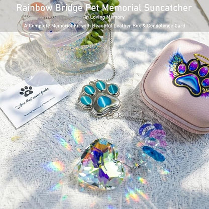 Pet Memorial Suncatcher – Gemstone Paw Crystal, Loss of Dog Sympathy Gift, Pet Bereavement Remembrance for Dogs & Cats