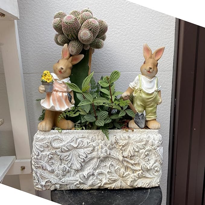 Rabbit Statues Outdoor, Bunny Garden Statue Patio Yard Deco Lucky Rabbit Outdoor Bunny Figurines and Statues Grandma Mom Women Gifts,8.1 inch (2 Pack)