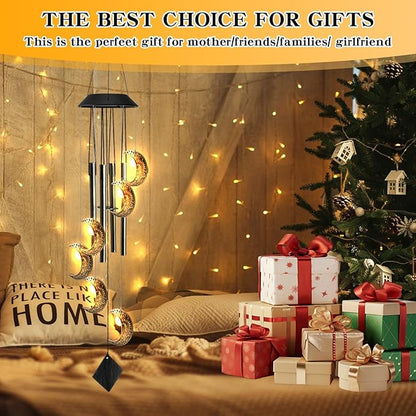 Solar Wind Chimes for Outside, Waterproof Hanging Moon Wind Chimes for Outside， Balcony Patio Garden Decoration, Gift for Loved Ones Friends and Neighbors(Moon)