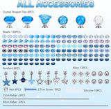 AIPRIDY 158 Pcs DIY Fairy Wand Garden Stakes Kit,Multiple Color Scheme European Beads Crystal Diamond Tops and 12 or 10 Inch Threaded Rods,Stainless Steel Stakes with Diamond Toppe(Sapphire Blue)